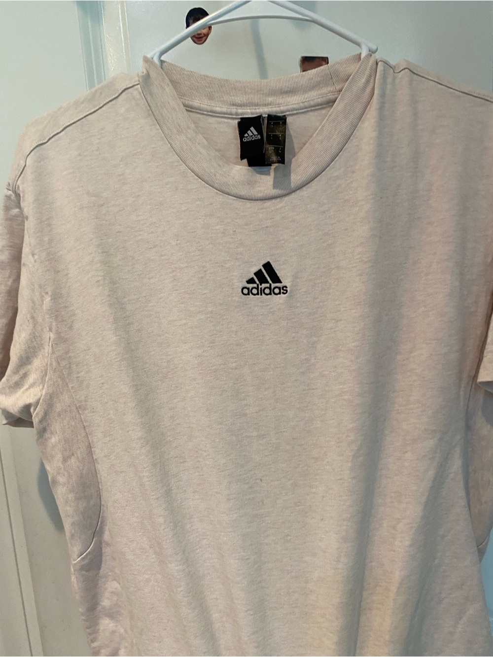 adidas women Short Sleeve Crew Tee in Light Beige with Black Logo